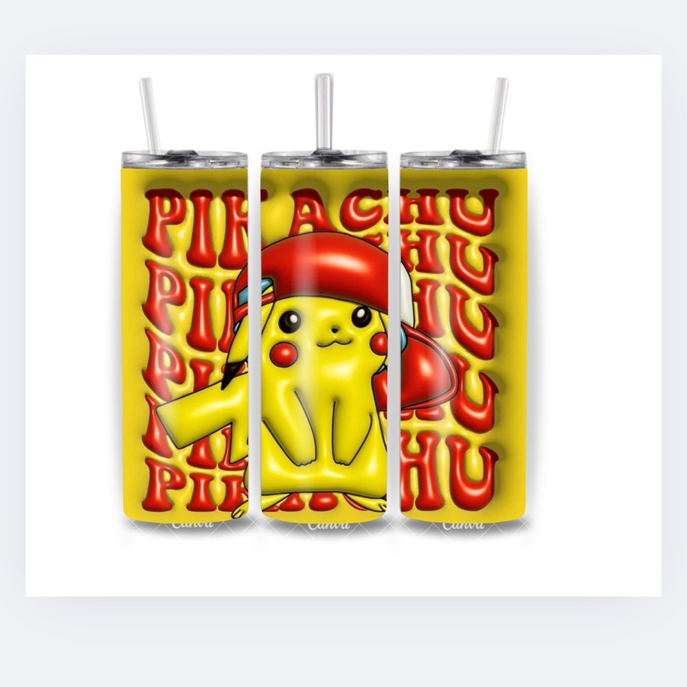 Yellow Pikachu Tumbler with Red Hat 20 Oz Stainless Steel One Tumbler Only